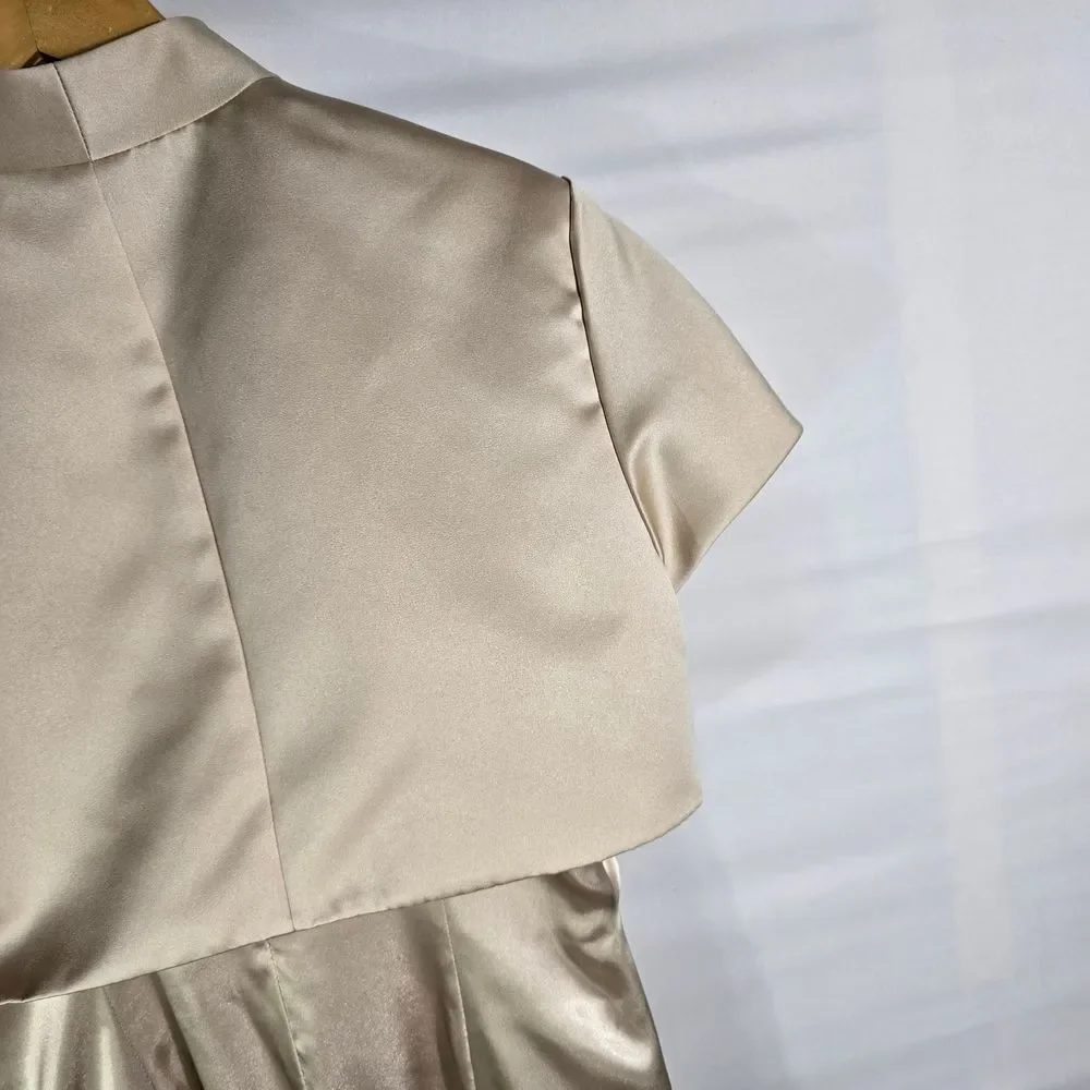 David’s Bridal Champagne Satin Gown w/ Bolero Formal Evening Dress Size 10/12